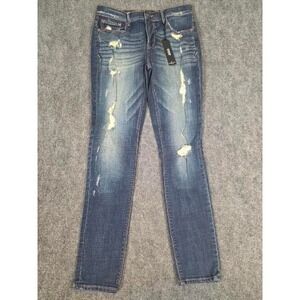 Express Mia Mid Rise Legging Jeans Womens 10 Dark Wash Distressed Skinny Denim